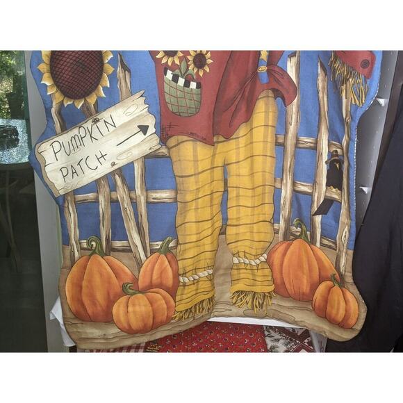 Autumn Scarecrow Wall Hanging Quilted Pumpkin Patch 41 x 27" - Picture 3 of 7
